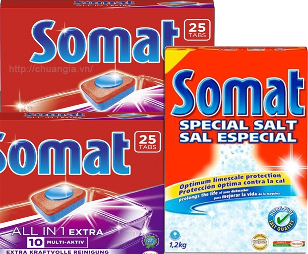 Viên Rửa Bát Somat 50 Viên + Muối Rửa Bát Somat 1,2 kg. Mua Conbo tiết kiệm 30.000 VNĐ so với mua lẻ từng sản phẩm.