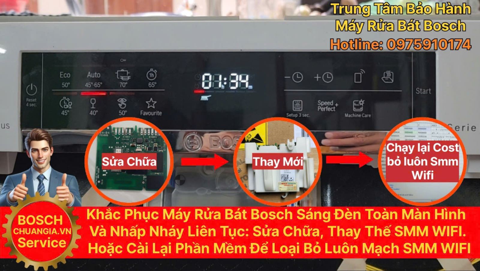Máy Rửa Bát Bosch Lỗi Sáng Đèn Toàn Màn Hình, Máy Rửa Bát Bosch Lỗi Sáng Đèn Toàn Màn Hình và nháy liên tục, Sửa máy rửa bát bosch, Máy rửa bát Bosch lỗi sáng đèn toàn màn hình, Sửa máy rửa bát Bosch tại nhà, Máy rửa bát Bosch lỗi bo mạch SMM Wifi, Lỗi đèn nhấp nháy máy rửa bát Bosch, Trung tâm bảo hành máy rửa bát Bosch