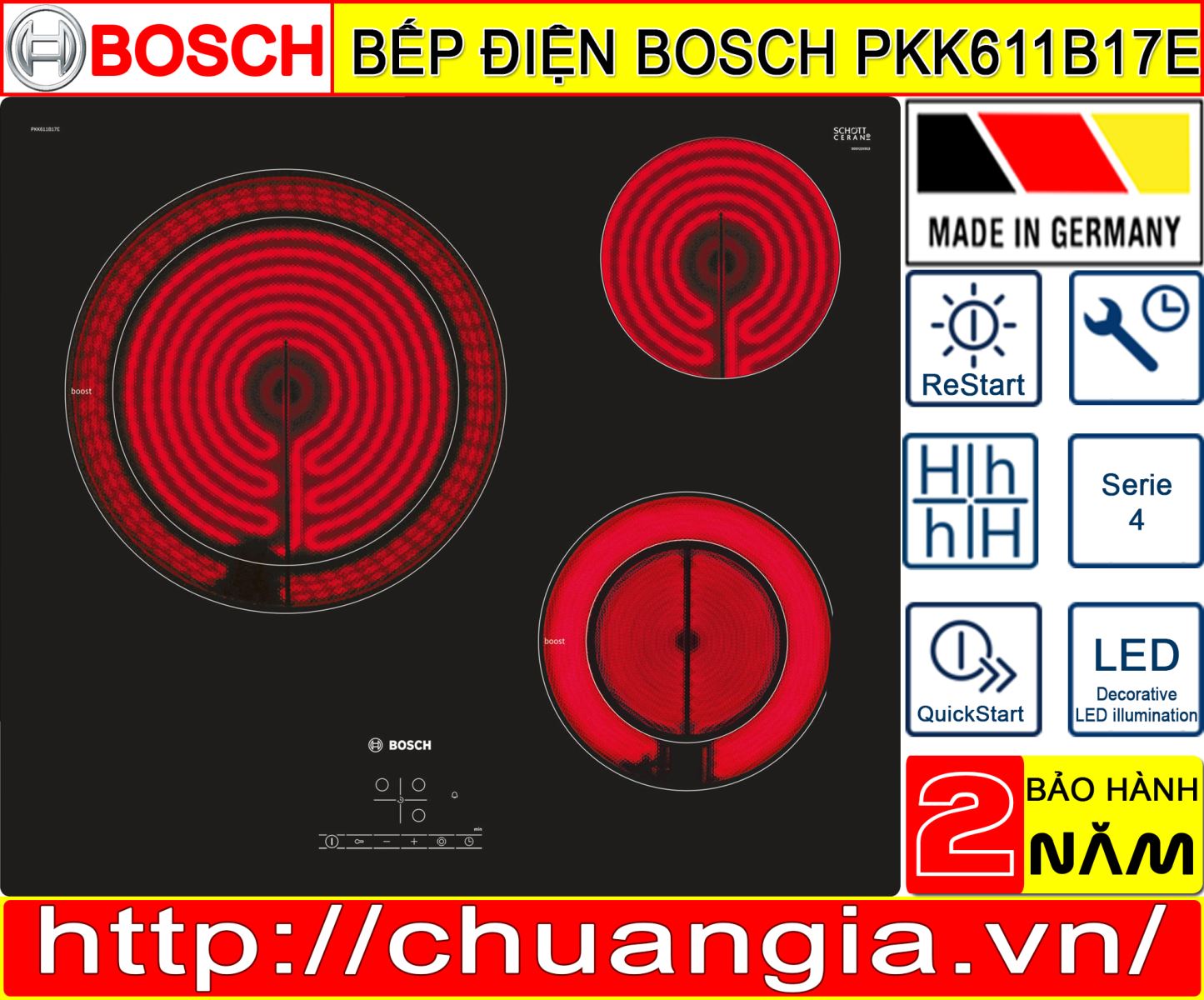 Bếp Điện Bosch PKK611B17E, bếp điện, bếp từ bosch 2 vùng nấu, bếp từ bosch 3 vùng nấu, bếp từ bosch puc631bb2e, bếp từ bosch ppi82560ms, bếp từ bosch pid675dc1e, bếp từ bosch pij651fc1e, bếp từ bosch serie 8, bếp từ bosch puj631bb2e